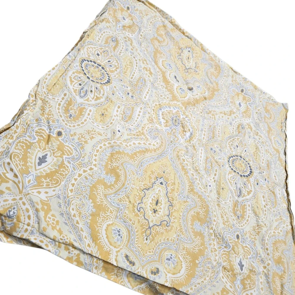 Pottery Barn Pillow Sham Euro Organic Cotton Floral Paisley Yellow Tan‎ Gray